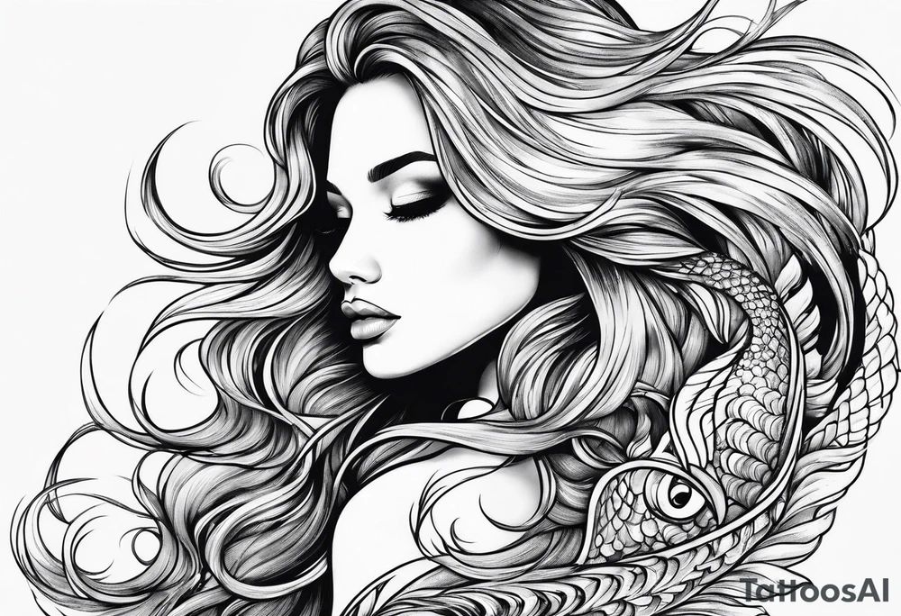 Flowing mermaid hair tattoo idea