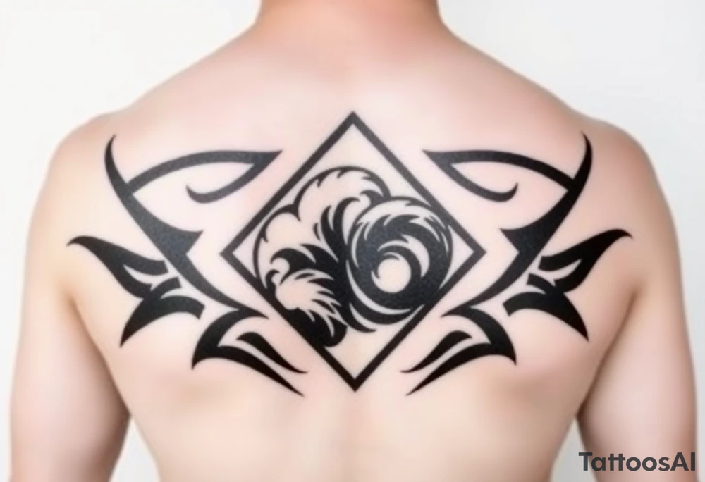 A sharp edged rip curl wave inside of an elongated diamond tattoo idea