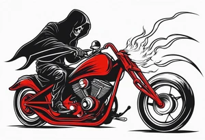 Grim Reaper on motorcycle on fire with red glowing eyes tattoo idea