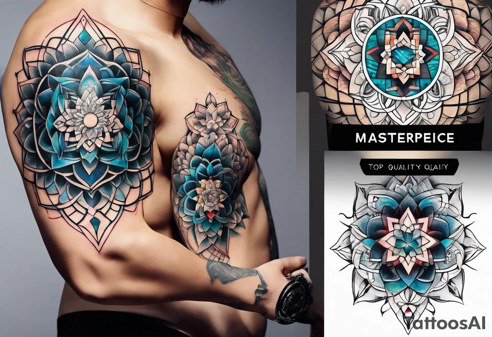 front knee tattoo with sacred geometry, swirls & washes, background tattoo idea