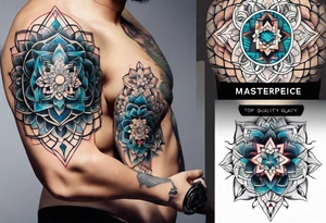 front knee tattoo with sacred geometry, swirls & washes, background tattoo idea