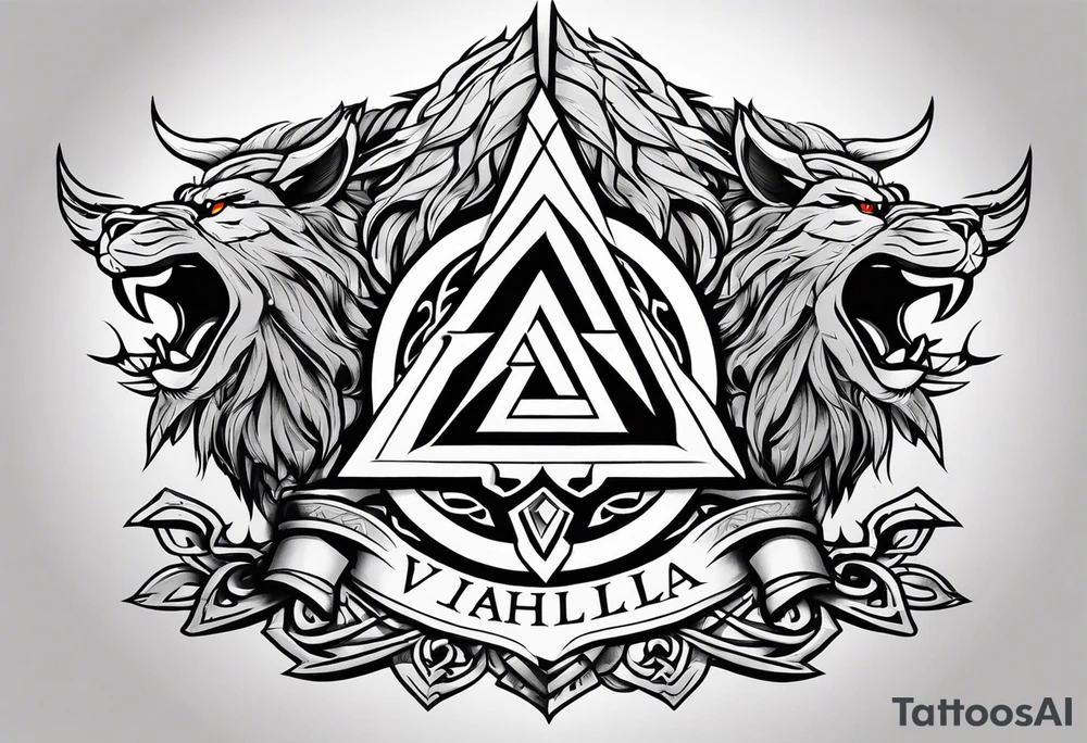 Valhalla sword shield lion dragon valknut tattoo idea