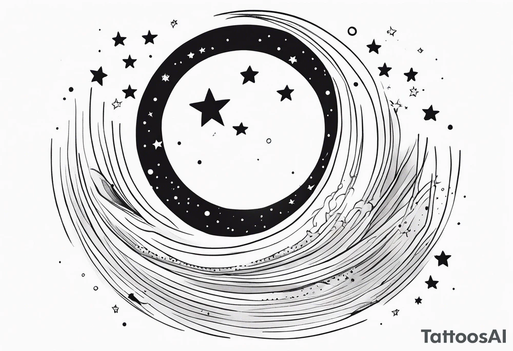 moon with cloud raining stars tattoo idea