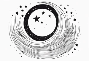 moon with cloud raining stars tattoo idea