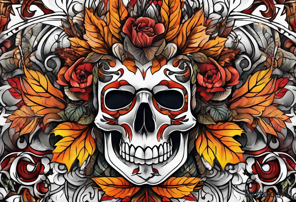 knee tattoo in fall color masculine tattoo idea