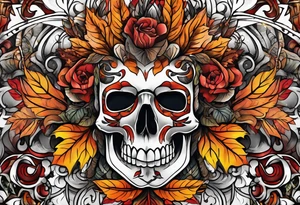 knee tattoo in fall color masculine tattoo idea