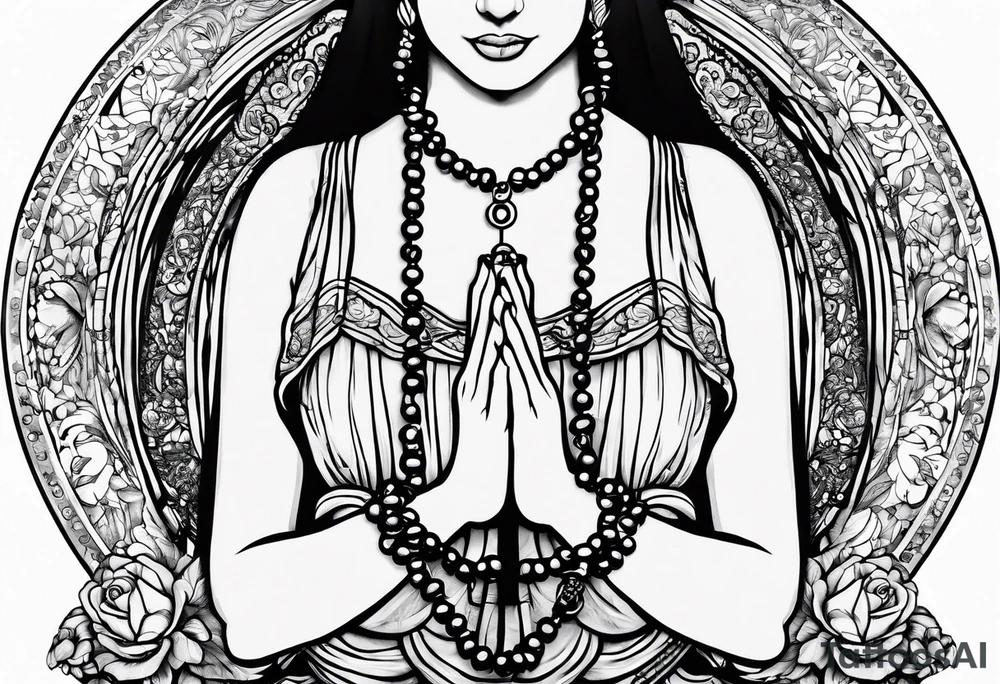 A woman’s praying hands holding a rosary catholic style tattoo idea