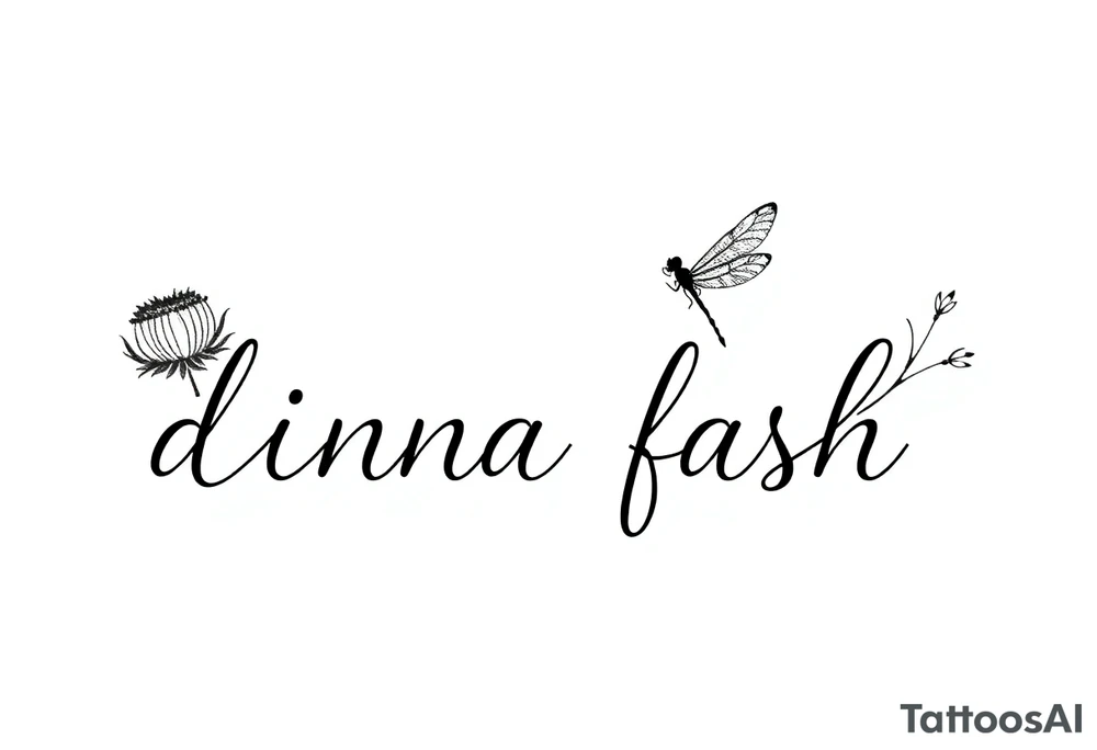 minimalist for hand thistle with dragonfly text : dinna fash tattoo idea