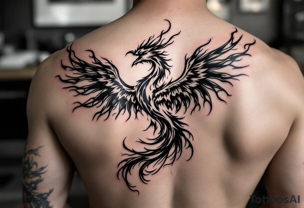 flaming phoenix with textxtue tattoo idea
