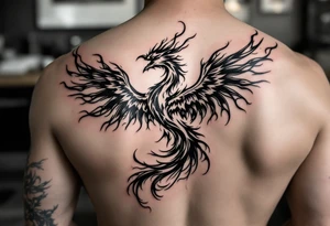 flaming phoenix with textxtue tattoo idea