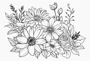 Asters, roses, lily of the valley, and chrysanthemums sleeve tattoo idea