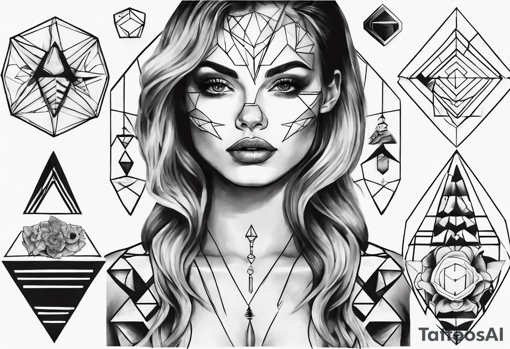 beautiful woman mixed with geometric objects tattoo idea beautiful woman mixed with geometric objects tattoo idea