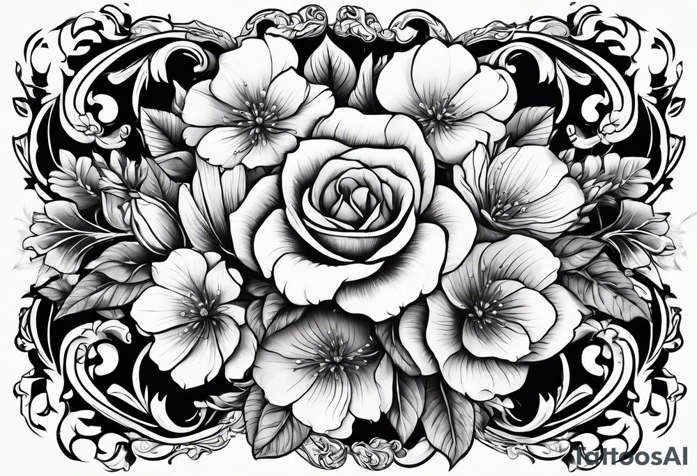 pen wrapped in flowers tattoo idea