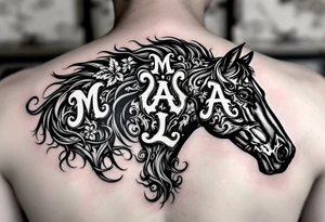 horse silhouette 
from the front
with 3 littles letters M, A, L tattoo idea