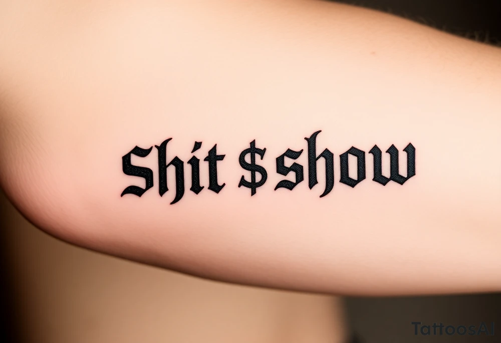 "Shit show” in times new Roman font with a dollar sign replacing one of the letters tattoo idea