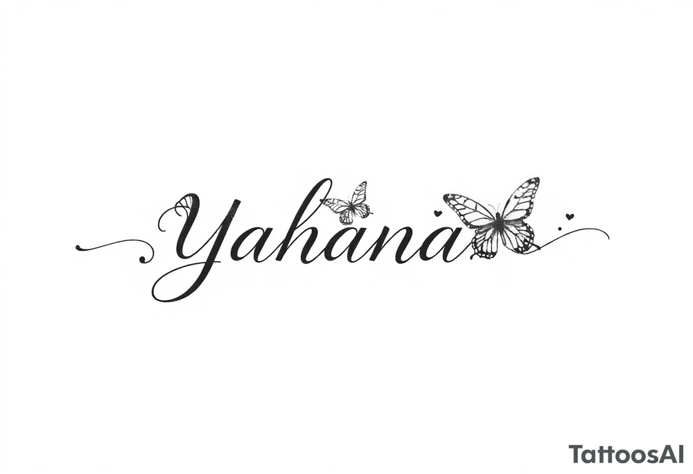 Name YAHANARA with butterflies tattoo idea