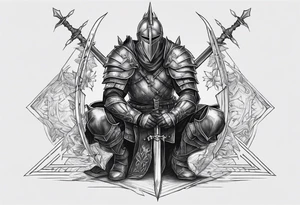 Fallen knight on his knees with five arrows in his back tattoo idea