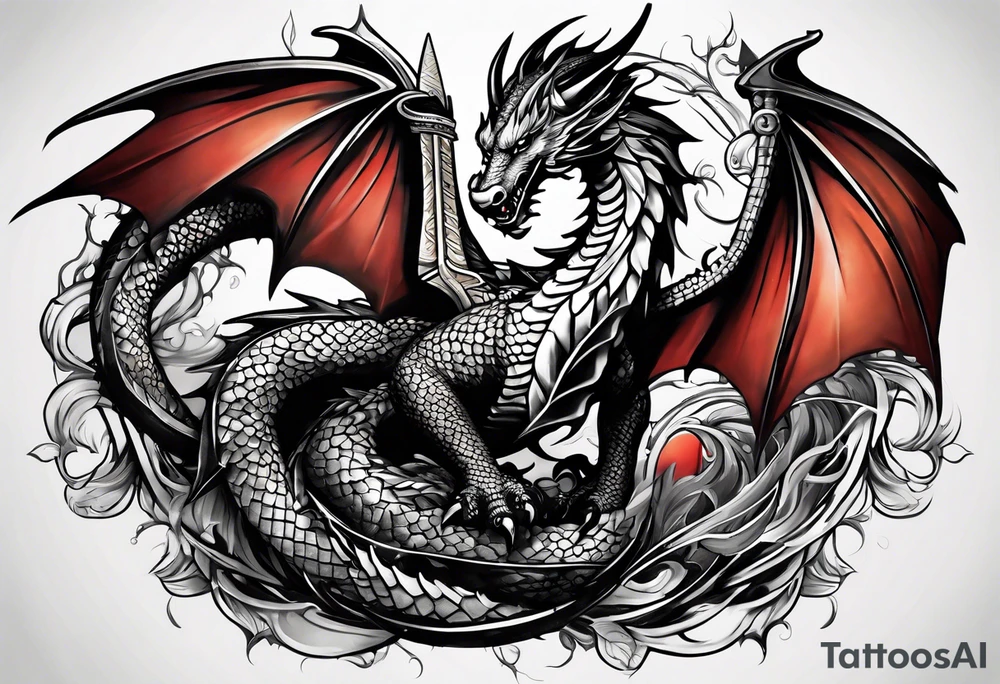show me a tattoo design where there is a sword and a dragon wrapped around it tattoo idea