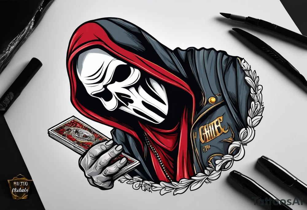 Ghostface holding fliers tattoo idea