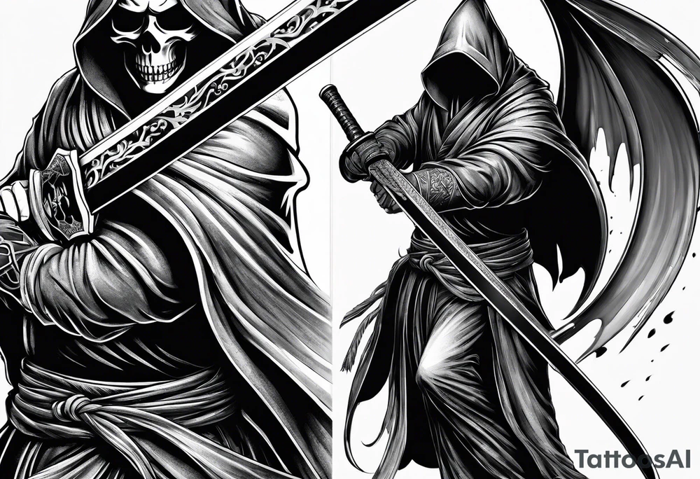 katana with grim reaper tattoo idea