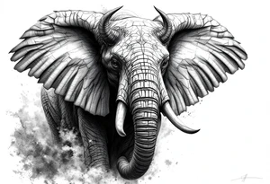 A hieroglyphic, depicting an ancient and gargantuan African elephant with horns protruding from its forehead and wings that resemble that of a falcons tattoo idea