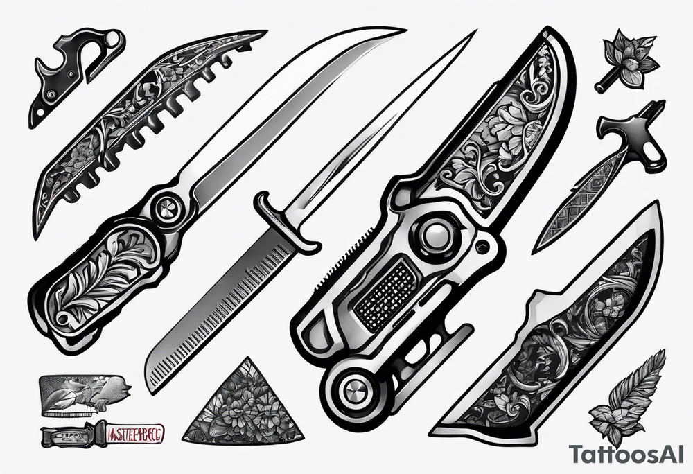 small delicate swiss army knife tattoo idea