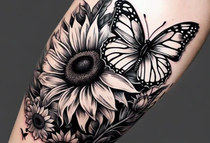 Sunflower and butterfly leg sleeve tattoo idea
