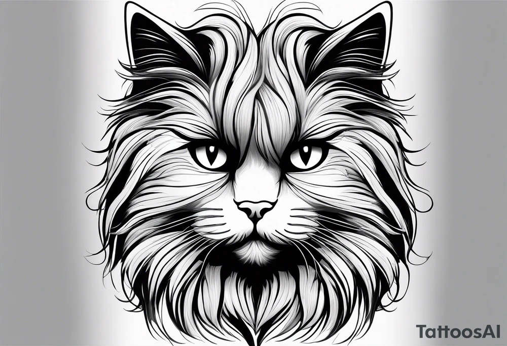 Generate a tattoo design of a long-haired Persian cat with soft, flowing lines, highlighting its luxurious fur in a minimalist style. tattoo idea