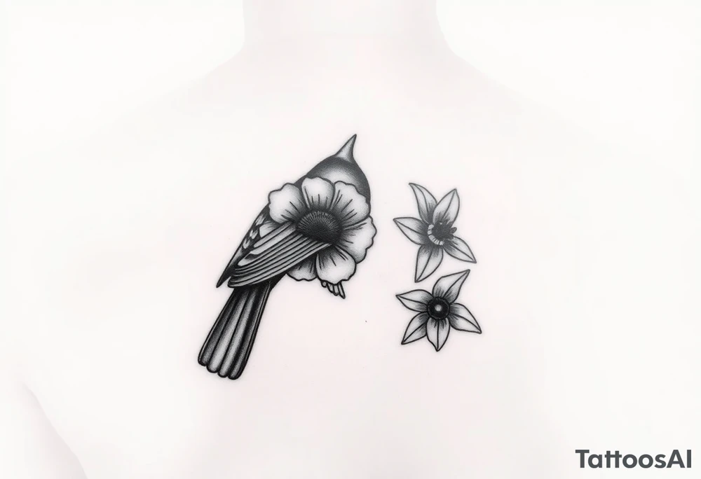 Small fantail with a poppy and a daffodil tattoo idea