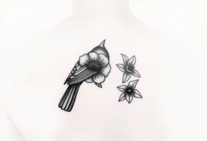 Small fantail with a poppy and a daffodil tattoo idea