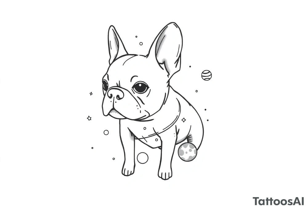 a space themed tattoo of my french bulldog mars. include elements in space like planets and stars. tattoo idea
