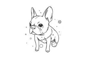 a space themed tattoo of my french bulldog mars. include elements in space like planets and stars. tattoo idea
