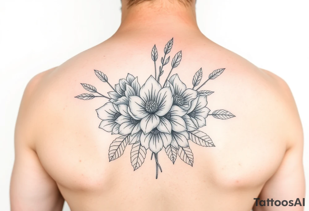 September and 2 may birth flower bouquet fine line tattoo idea