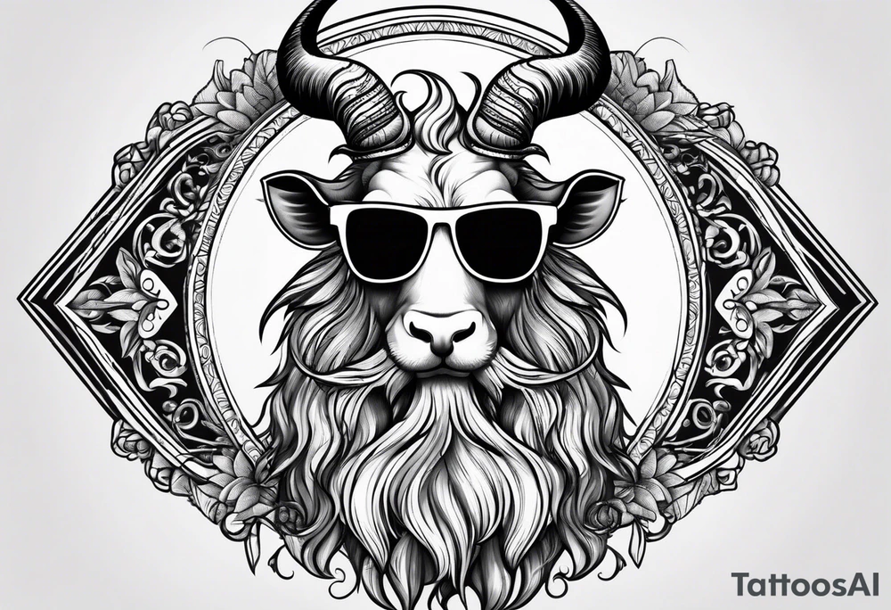 capricorn with beard and sunglasses tattoo idea
