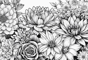 Aster, Chrysanthemums, Rose, Daffodil, Gladiolus tattoo idea