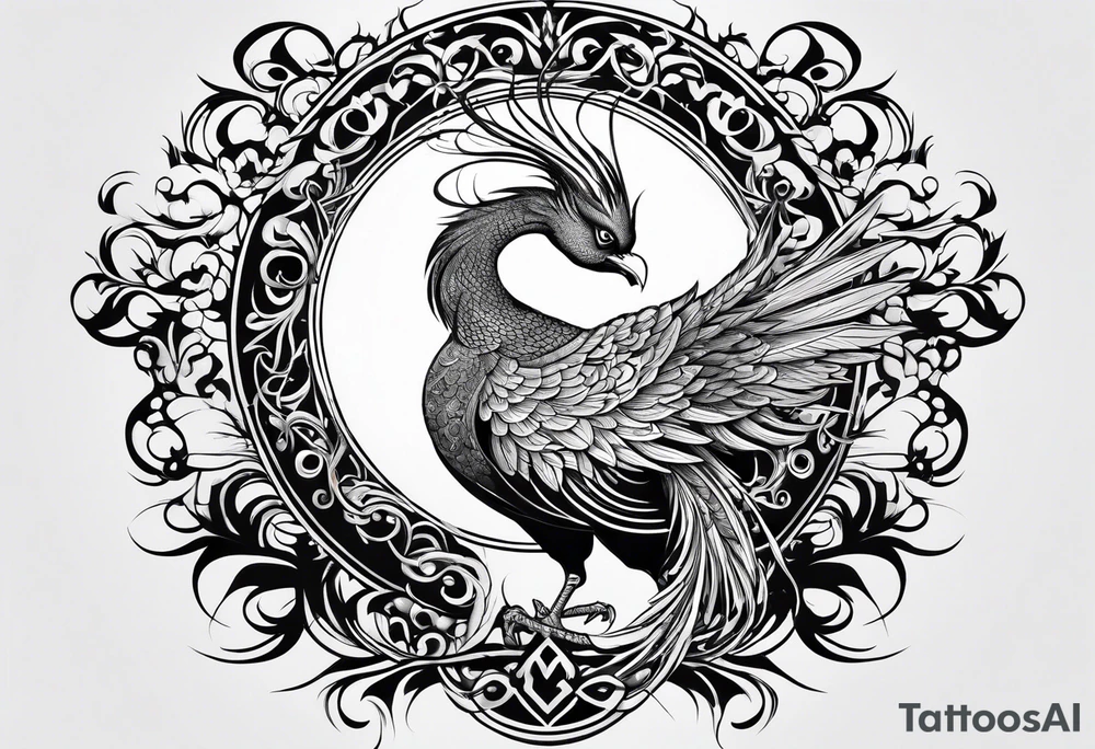 Asian phoenix with a long neck tattoo idea