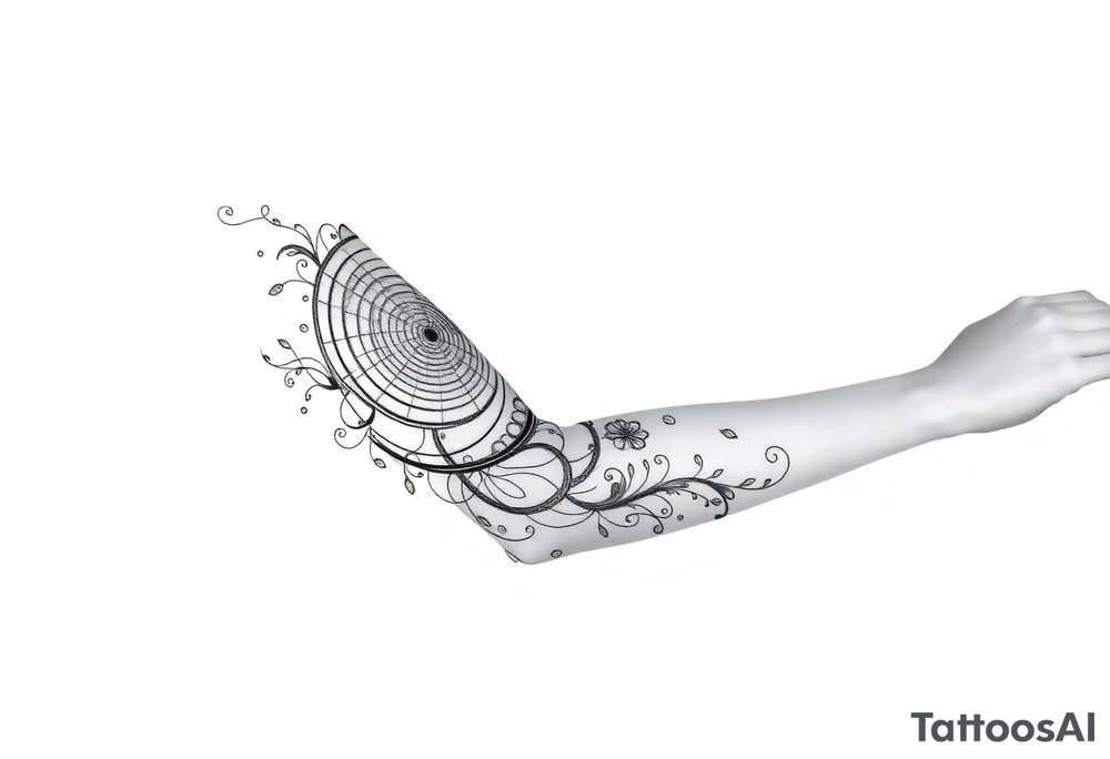 Black and grey sleeve of a labyrinth tattoo idea