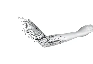 Black and grey sleeve of a labyrinth tattoo idea