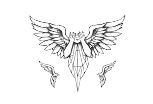 Angel with two wings covering its face, two wings covering its feet, and two flying out at its sides tattoo idea