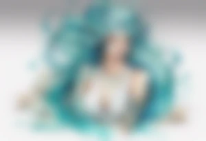 A beautiful undine with turquois scales wearing a white robe, laying on the shore tattoo idea