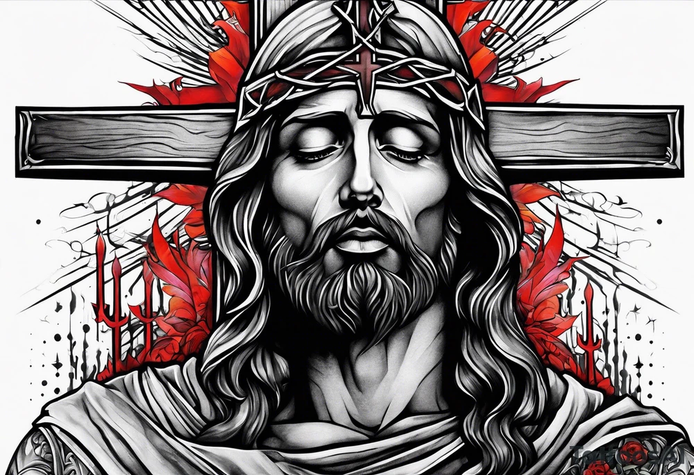 a man begging at the cross of Jesus tattoo idea