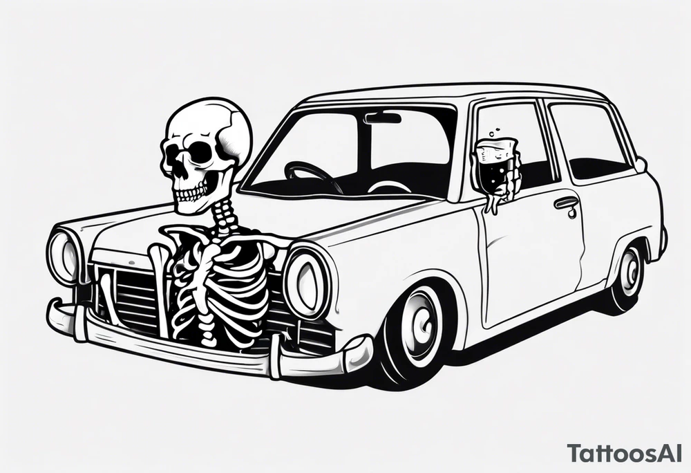 A skeleton sitting in a car drinking a beer tattoo idea A skeleton sitting in a car drinking a beer tattoo idea