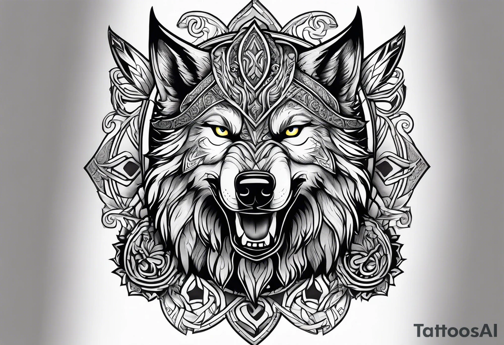 Viking wolf in a Viking style tattoo idea