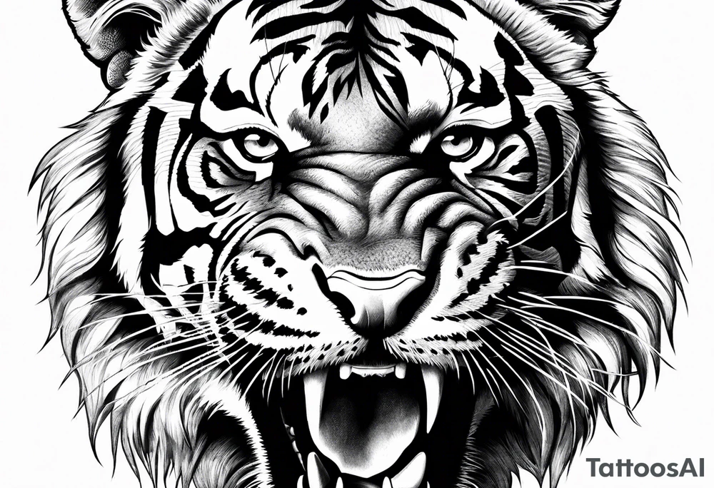 powerful tiger, mouth opened tattoo idea