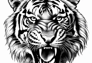 powerful tiger, mouth opened tattoo idea