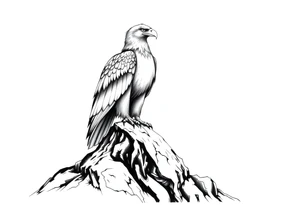 an eagle stands on a rock, landscape. tattoo idea