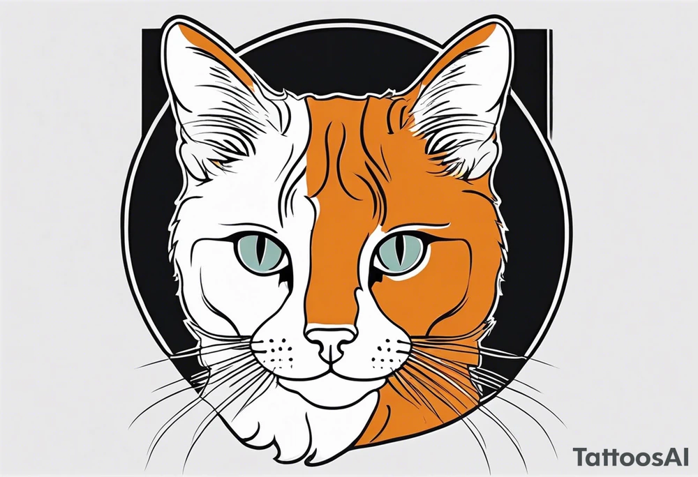 half face black and half face ginger cat tattoo idea