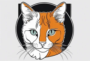 half face black and half face ginger cat tattoo idea