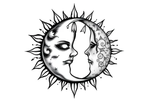 celestial sun and moon embrace with constellation patterns tattoo idea