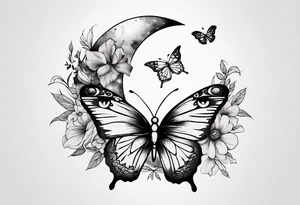 tattoo with floral and butterflies and moon tattoo idea